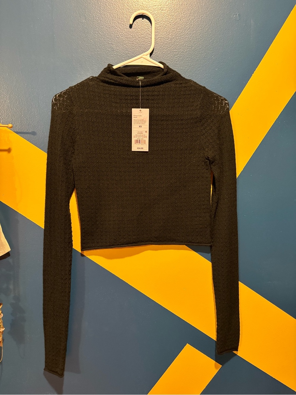 Wild Fable Black Mockneck Long Sleeve Knit Crop Top NWT